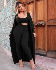 Fashion Solid Vest+Long Cardiage+Pant Three Piece Set YD-8677