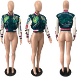 Fashion Print Rib Splicing Baseball Jacket YNSF-1866