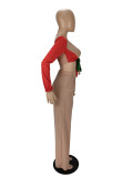 Color Blocking Tie Up Tops And Wide Leg Pant Two Piece Set NM-8542
