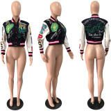 Fashion Print Rib Splicing Baseball Jacket YNSF-1866