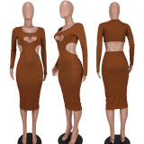 Sexy Long Sleeve Hollow Midi Dress YD-1080
