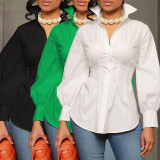 Plus Size Solid Color Long Sleeve Lapel Shirt NY-10350