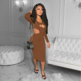 Sexy Long Sleeve Hollow Midi Dress YD-1080