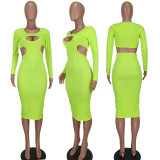 Sexy Long Sleeve Hollow Midi Dress YD-1080