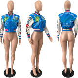 Fashion Print Rib Splicing Baseball Jacket YNSF-1866