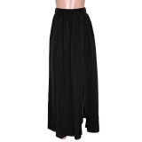 Fashion Solid Zipper Split Midi Skirt SH-390442