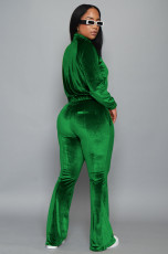 Solid Color Velvet Drawstring Micro Flare Two Piece Set YD-8678