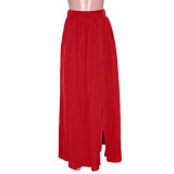 Fashion Solid Zipper Split Midi Skirt SH-390442