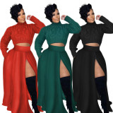 Fashion Solid Zipper Split Midi Skirt SH-390442