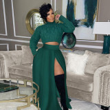 Fashion Solid Zipper Split Midi Skirt SH-390442
