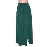 Fashion Solid Zipper Split Midi Skirt SH-390442
