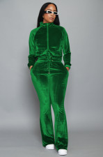 Solid Color Velvet Drawstring Micro Flare Two Piece Set YD-8678