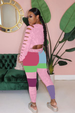 Fashion Painted Patchwork Holes Two Piece Pant Set  LSD-8794