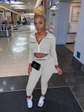 Letter Print Zipper Short Coat And Pant Two Piece Set XYF-9191