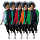 Casual Color Blocking Short Knits Coat TR-1242