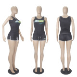 Casual Sports Print Tank Top And Shorts Two Piece Set SHD-9415