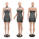 Sexy Halter Patchwork Hot Drilling Mini Dress CYA-900178