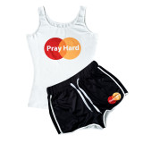 Casual Sports Print Tank Top And Shorts Two Piece Set SHD-9415