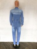 Plus Size Fashion Slim Long Sleeve Denim Jumpsuit LX-3539
