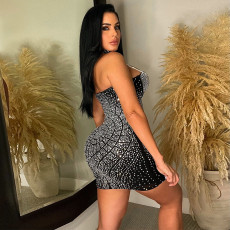 Sexy Halter Patchwork Hot Drilling Mini Dress CYA-900178
