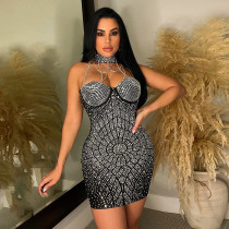 Sexy Halter Patchwork Hot Drilling Mini Dress CYA-900178