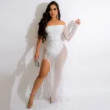 Sexy Hot Drilling One Shoulder Split Maxi Dress CYA-900157