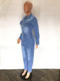 Plus Size Fashion Slim Long Sleeve Denim Jumpsuit LX-3539