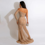 Sexy Hot Drilling One Shoulder Split Maxi Dress CYA-900157