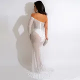 Sexy Hot Drilling One Shoulder Split Maxi Dress CYA-900157