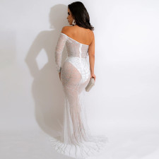 Sexy Hot Drilling One Shoulder Split Maxi Dress CYA-900157