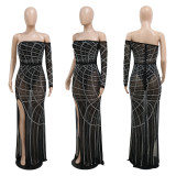 Sexy Hot Drilling One Shoulder Split Maxi Dress CYA-900157