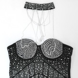 Sexy Halter Patchwork Hot Drilling Mini Dress CYA-900178