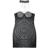 Sexy Halter Patchwork Hot Drilling Mini Dress CYA-900178