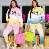 Letter Print Gradient Hooded Sweatshirt Two Piece Pant Set XHSY-19525