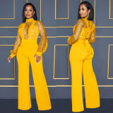 Solid Hollow Out See Through Tie Up Jumpsuit BY-6053