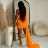 Feather One Shoulder Sleeve Mini Dress  BY-6126