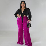 Plus Size Solid Color Velvet High Waist Flare Pant NNWF-7775