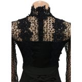 Solid Hollow Out See Through Tie Up Jumpsuit BY-6053
