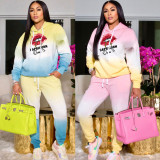 Lip Print Gradient Casual Sport Hooded Suit XHSY-19523