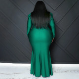 Plus Size Fashion Solid Color Long Sleeve Evening Dress NNWF-7772