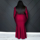 Plus Size Fashion Solid Color Long Sleeve Evening Dress NNWF-7772