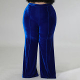 Plus Size Solid Color Velvet High Waist Flare Pant NNWF-7775