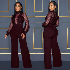 Solid Hollow Out See Through Tie Up Jumpsuit BY-6053