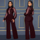 Solid Hollow Out See Through Tie Up Jumpsuit BY-6053