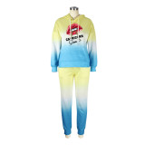 Lip Print Gradient Casual Sport Hooded Suit XHSY-19523