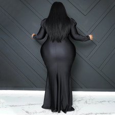 Plus Size Fashion Solid Color Long Sleeve Evening Dress NNWF-7772