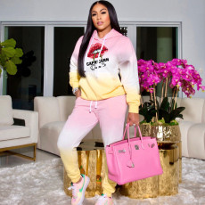 Lip Print Gradient Casual Sport Hooded Suit XHSY-19523
