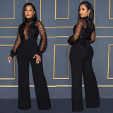 Solid Hollow Out See Through Tie Up Jumpsuit BY-6053