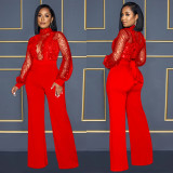 Solid Hollow Out See Through Tie Up Jumpsuit BY-6053