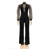 Solid Hollow Out See Through Tie Up Jumpsuit BY-6053